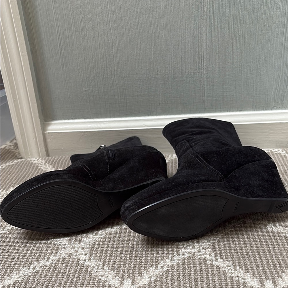 Prada Black Suede Wedge Ankle Boots - Picture 2 of 6